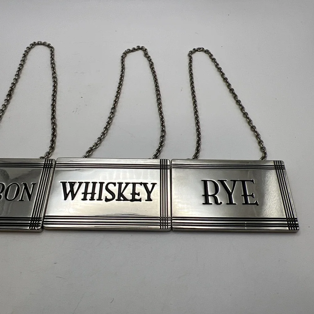 Godinger Silver Art Co Decanter Tags Labels Set of 4 Whiskey Bourbon Rye Scotch
